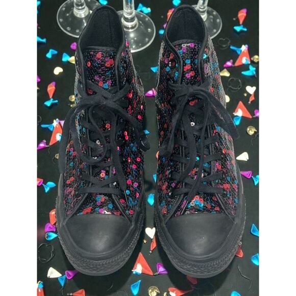 Converse CTAS Sneakers Women 10.5 Colorful Sequins Bling High Athletic 562443C - Picture 3 of 9
